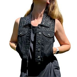 •Highway Jeans Studded Black Denim Cropped Vest! EUC!